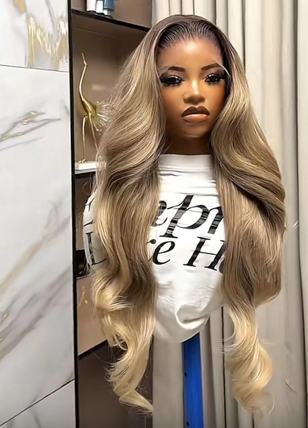 T-Blonde Swiss Lace Frontal Layered Wave Wig