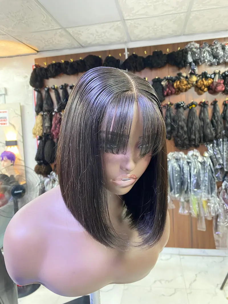 Double Drawn Vietnamese Bone Straight Fringe Bob Wig