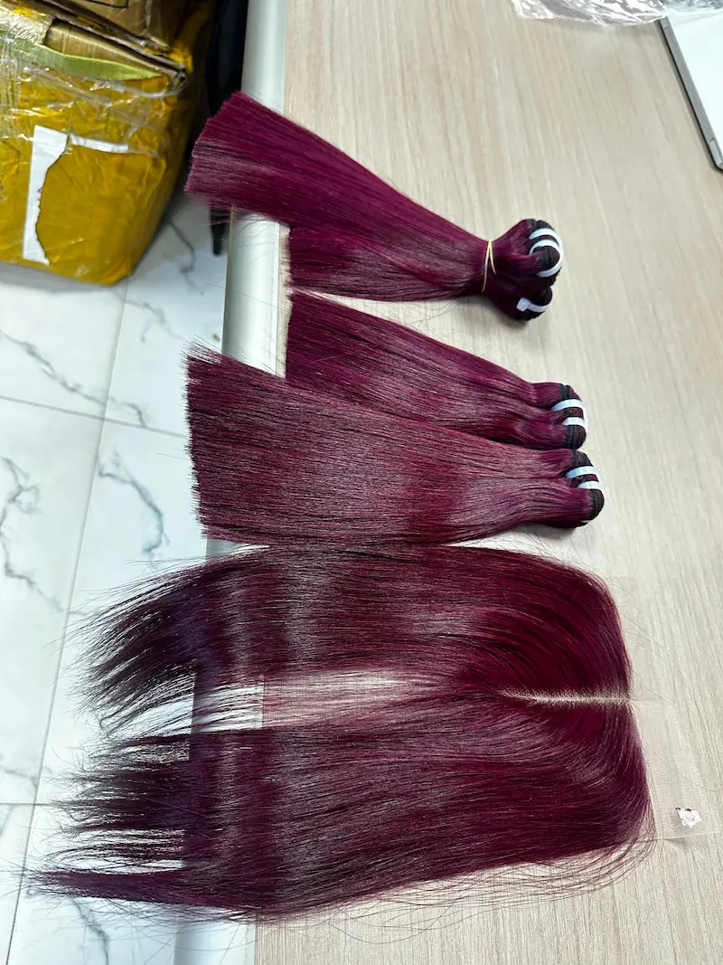 18/20" Burgundy Vietnamese Donor Bone Straight Bundle with 5x5 Closure