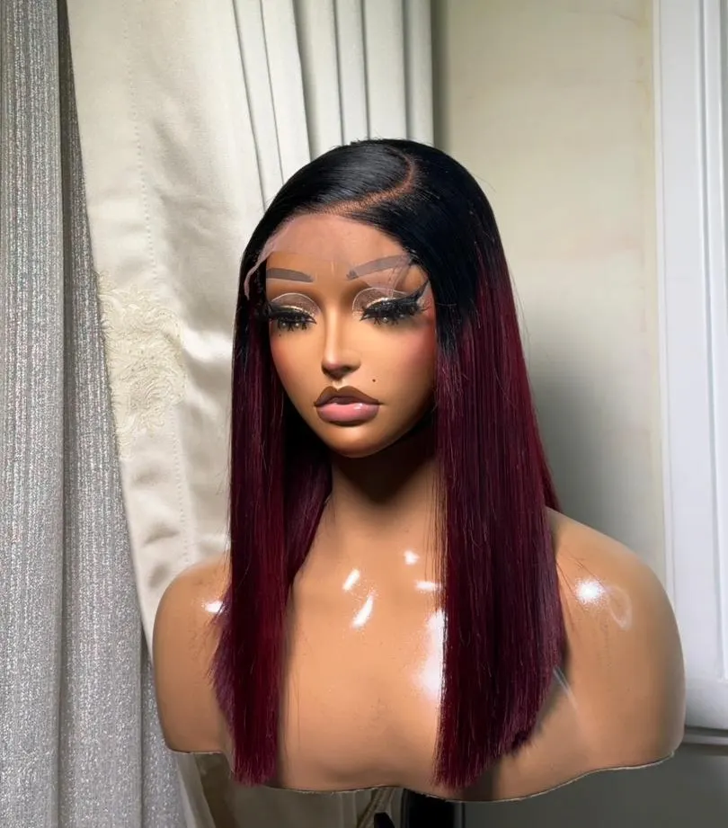 SDD Chinese Bone Straight 5x5 Closure Wig - 1B/Burgundy Ombre