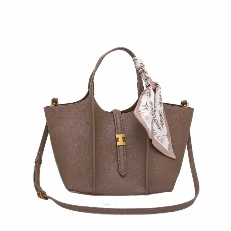Luxury Leather Tote Handbag with Silk Scarf